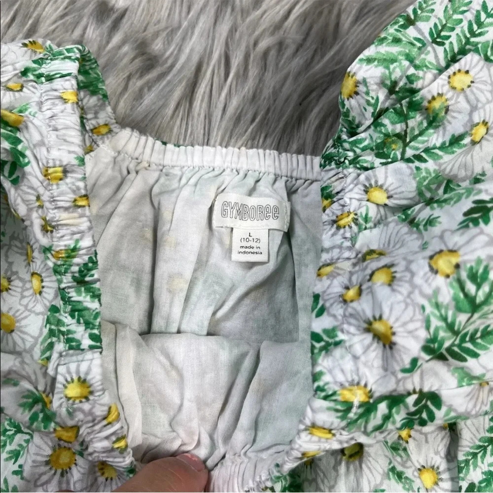 Gymboree Pretty Girls Green White Daisy Floral Top Size Large 10/12